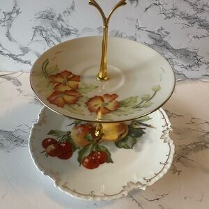 Elegant Floral Two-Tiered Serving Tray